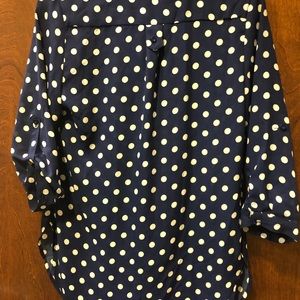 Blue and white polka dot blouse